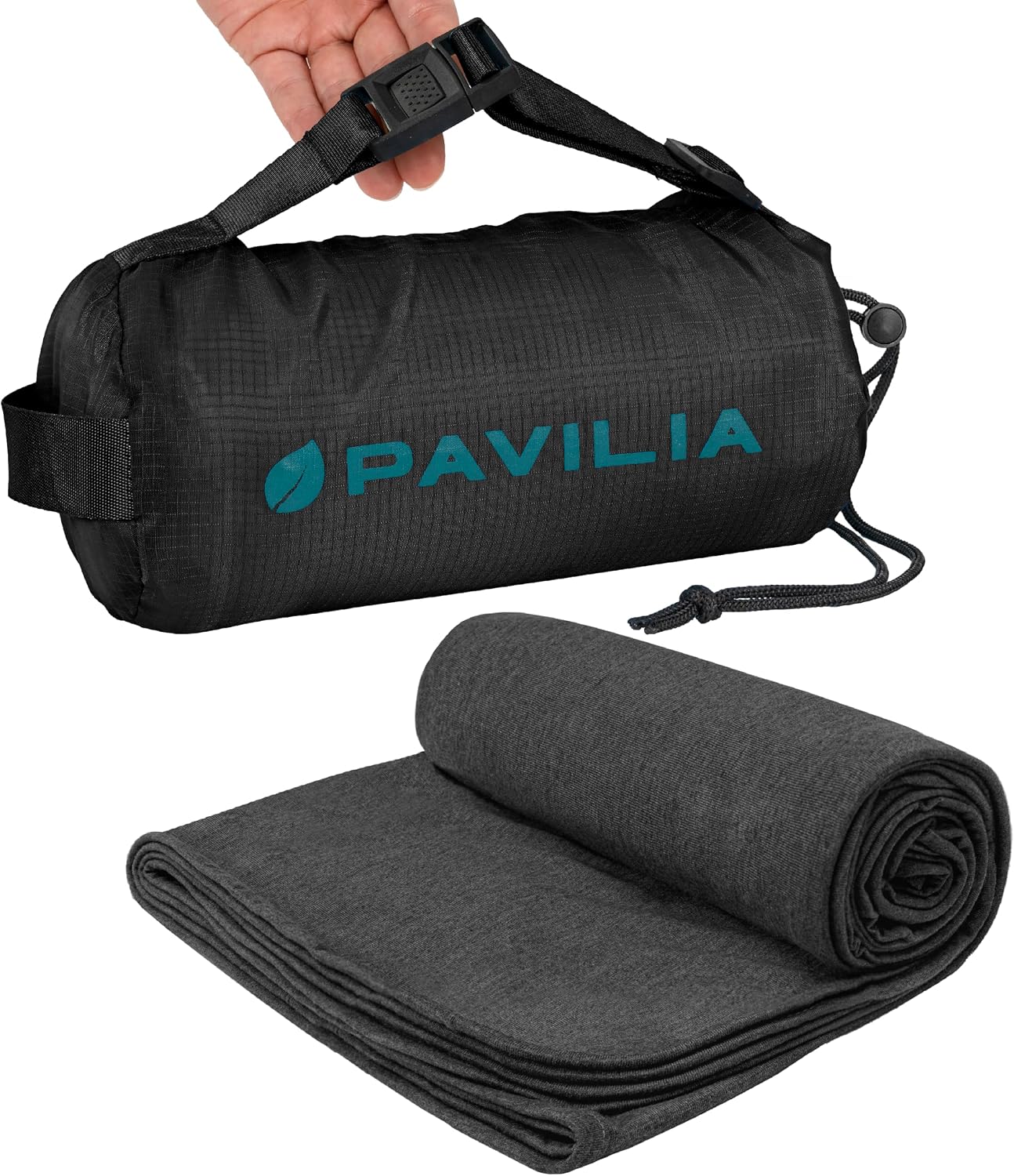 PAVILIA Travel Blanket Airplane Compact with Bag, Lightweight Soft Fleece Plane Blanket Long Flights, Camping Road Trips, Packable Travel Gift Essentials with Luggage Backpack Strap, 65x40, Black