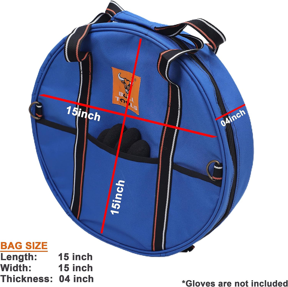BULL TOOLS EV Charging & Jumper Cable Storage Bag, Organizer 6 Pocket Handmade Carry Bag - 15x15x4 Inch Waterproof Ballistic Polyester Round Bag's, Cords, Small Tools, For Motor Vehicles - Blue