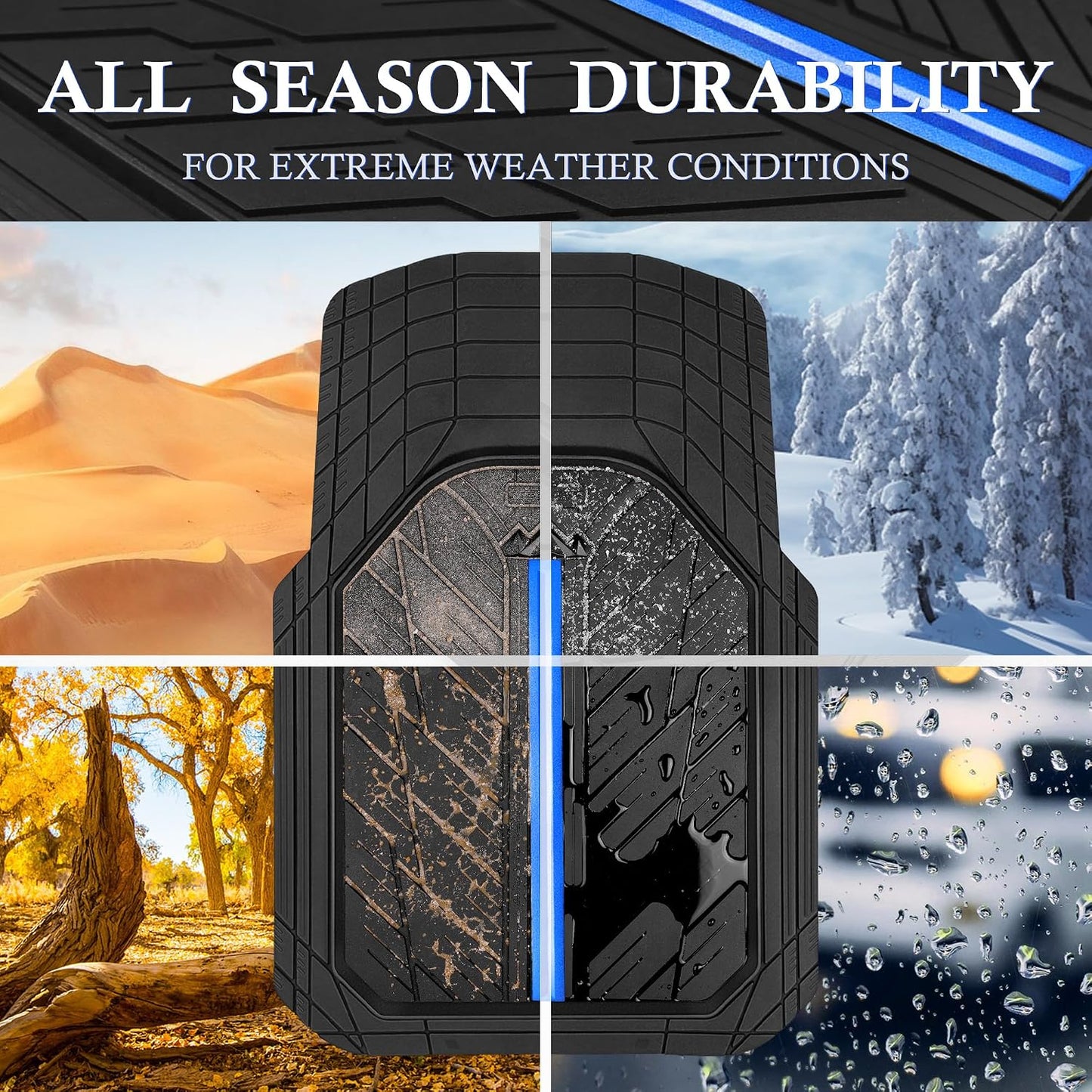 CAR PASS Rubber Floor Mats for Cars, Car Mats Full Sets DeepDish,Universal S~L Size Trim-to Fit Automotive Floor Mat for Truck Van SUV, Heavy Duty Waterproof All-Weather Floor liner Durable Black Blue