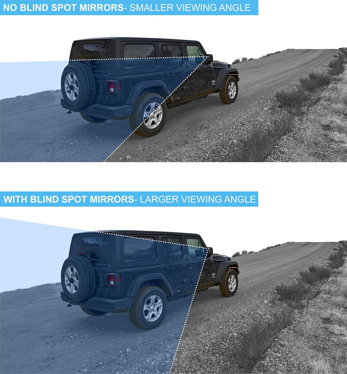Convex Stick On Custom Fitted Blind Spot Mirrors Compatible With 2018-2026 Jeep Wrangler JL/JLU & 2018-2026 Jeep Gladiator JT- Engineered to Provide A Wider View