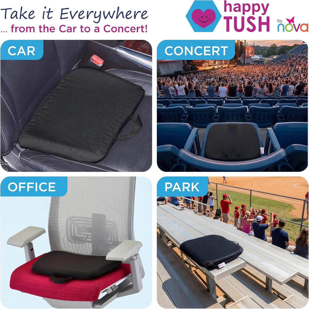 NOVA Happy Tush Gel Cell Seat Cushion, Double-Layer Pressure-Relief Gel, Foldable & Portable, Water-Resistant, Washable Non-Slip Cover, Home, Office & Travel
