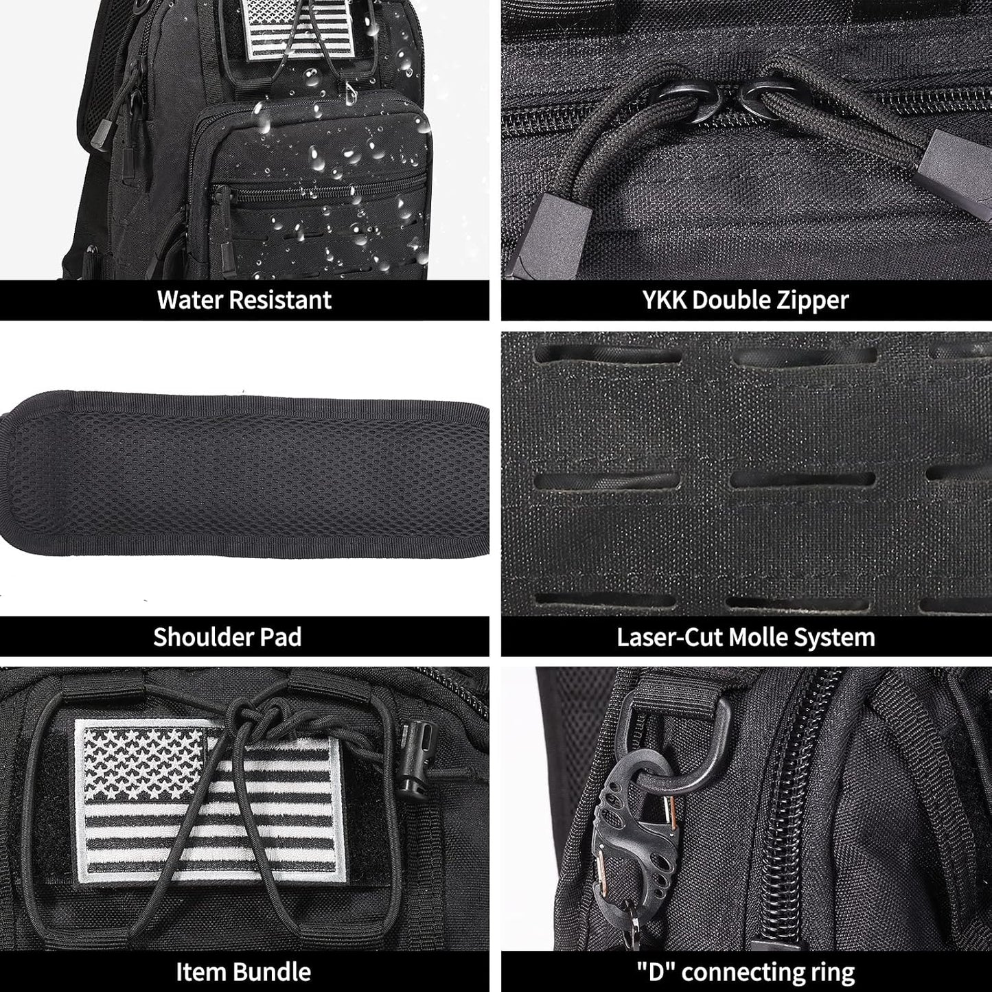 BOMTURN Tactical Backpack-1000D Waterproof Military Backpack/Laser-Cut/CCW Bags Sling Bag Tactical Satchel Shoulder Bag Men
