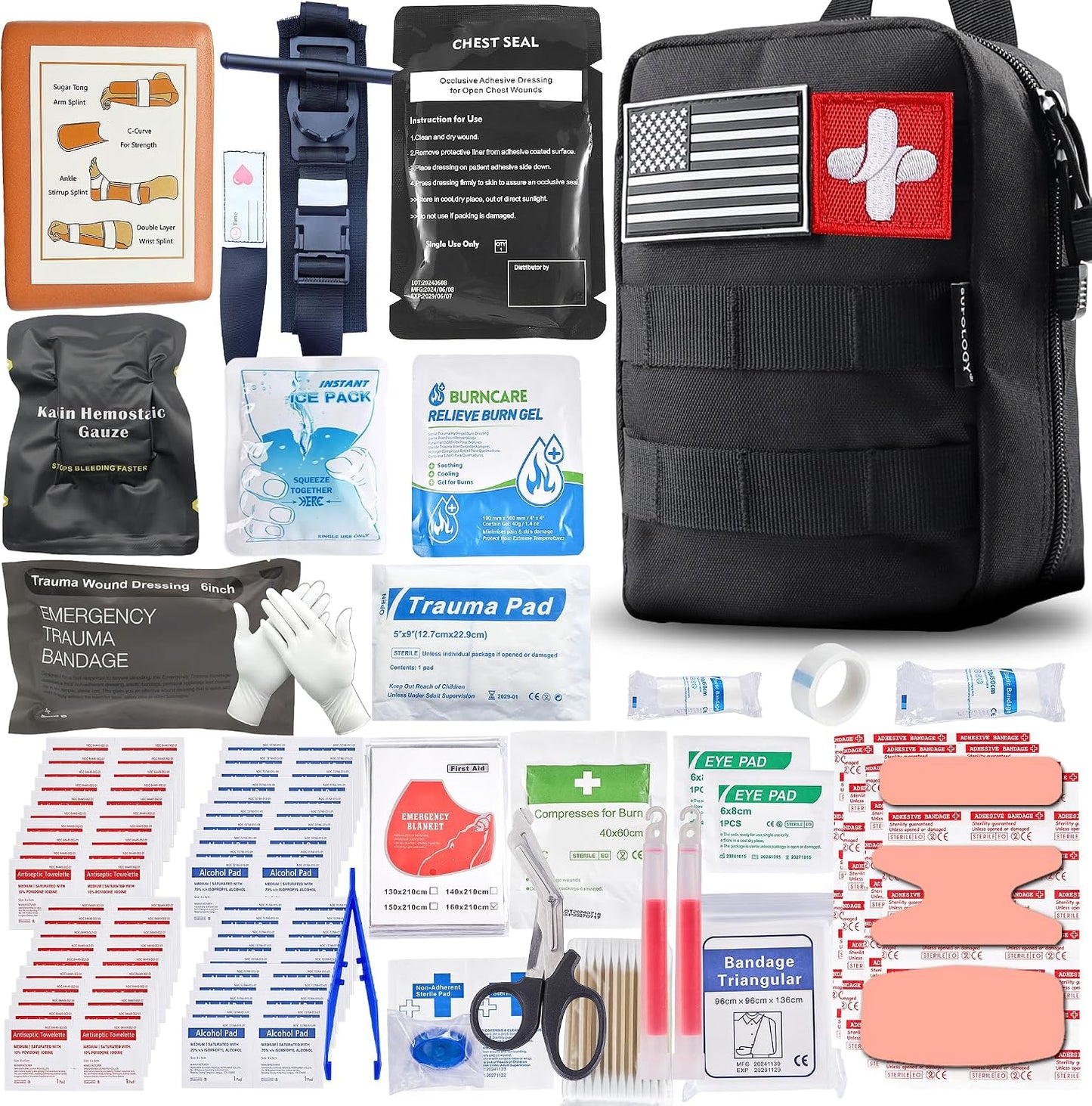 Premium IFAK Trauma Kit with Tourniquet, 36" Splint, Israeli-Bandage | Survival Emergency Prepare Equipment Bag, For Home, Outdoor, Heavy-Duty Workspace, School, Car