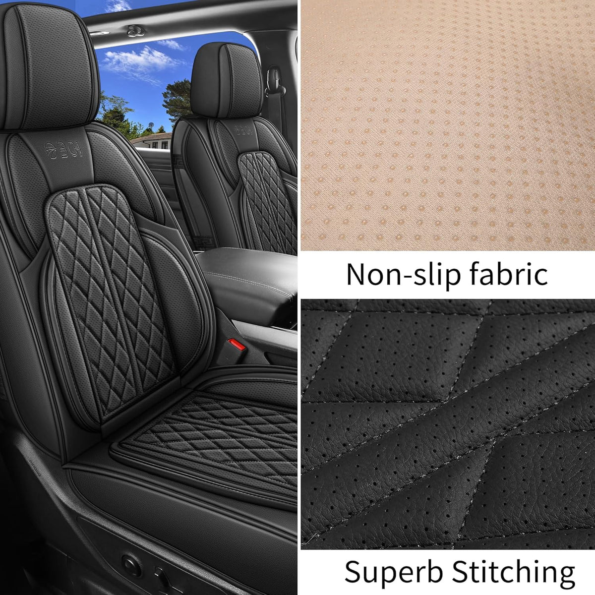 Car Seat Cover Custom Fit for Dodge Ram 1500 2500 3500 2002-2026 Faux Leather Seat Cover Set Compatible with Crew Quad Regular Cab Pickup Truck Cushions (Black, Front Seat)