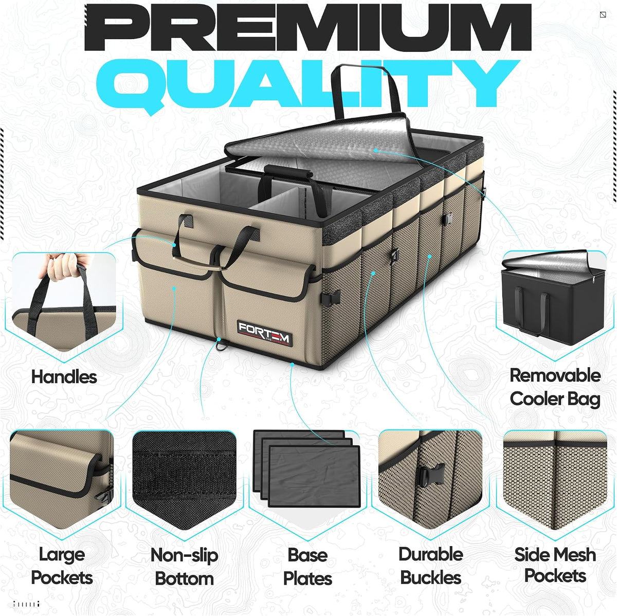 FORTEM Trunk Organizer - Foldable Car Organizer with Cooler for SUV, Trucks