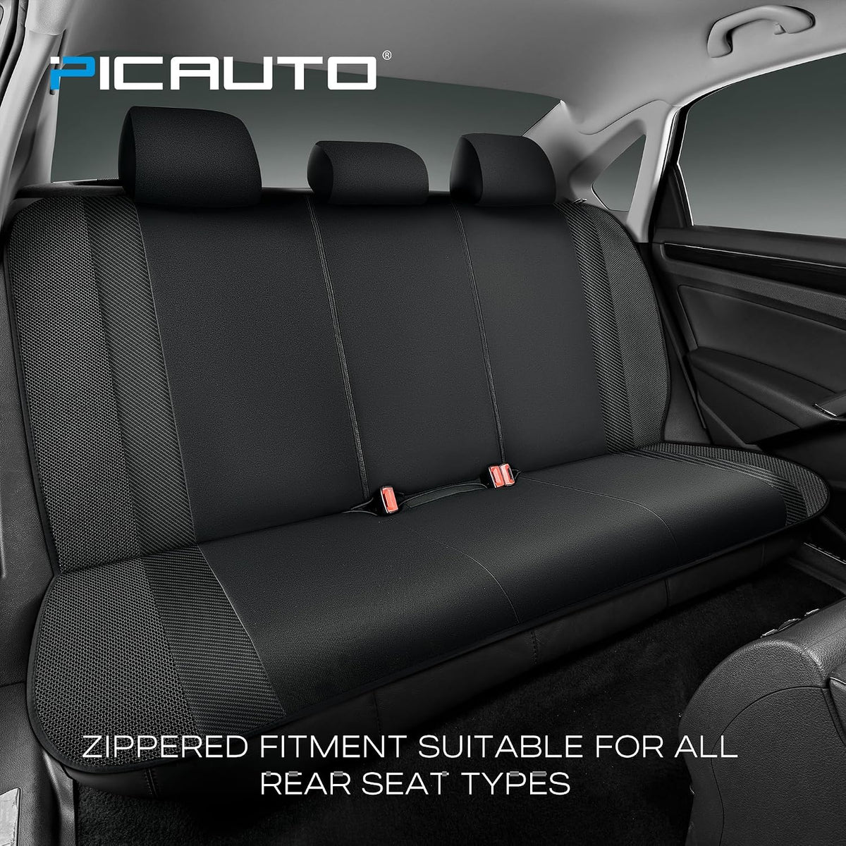 PIC AUTO Car Seat Covers, High-Back Full Set Automotive Seat Covers, Front and Rear Bench - Sports Carbon Fiber Mesh Design, Universal Fit for Most Cars, SUVs, Trucks, Airbag Compatible (Gray)