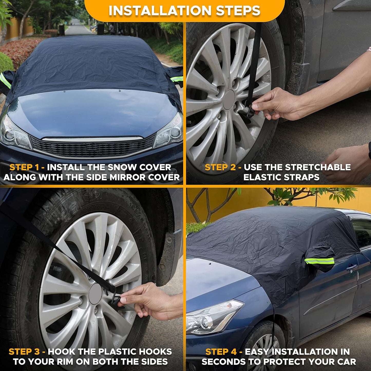 EcoNour Car Windshield Cover for Ice and Snow, Windshield Snow Cover with Side Mirrors Cover for Snow, Ice, UV Fits Most Cars, Trucks, Vans, SUVs, Black