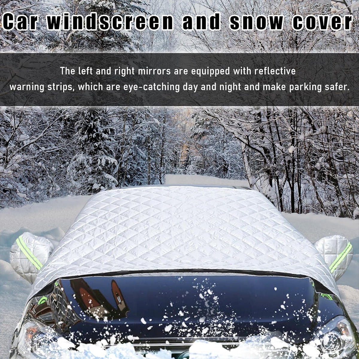 Ohleats Car Windshield Snow Cover, Thickened Windscreen Snow Ice Cover with Side Mirror Cover, Windproof Winter Frost Protector with Storage Bag for Auto SUV Truck, Car Accessories