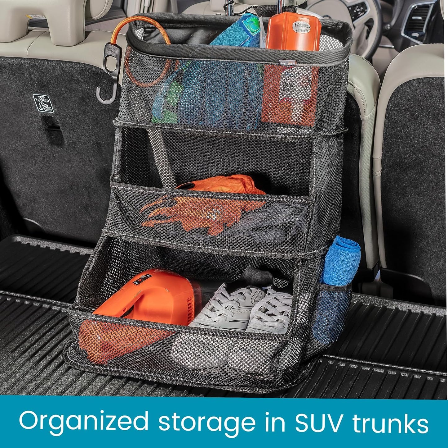High Road Multipurpose Car Storage Organizer with Mesh Bins - SUV Trunk Organizer, Passenger Seat Organizer or Back Seat Storage Caddy