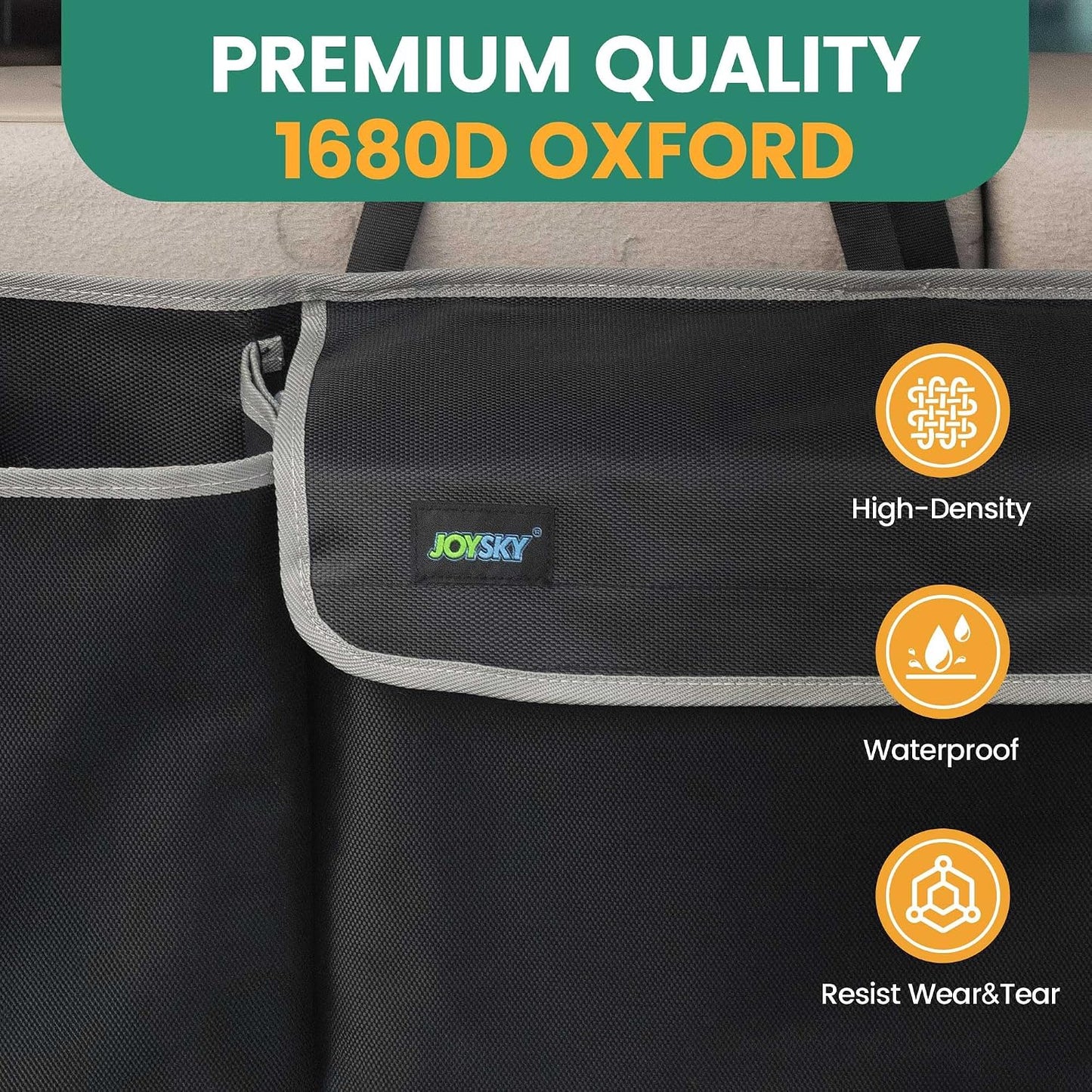 JOYSKY Trunk Organizer and Car Seat Protectors 2 Pack, Space-saving Hanging Car Organizer, Large Seat Cover Protectors, Road TripAccessories