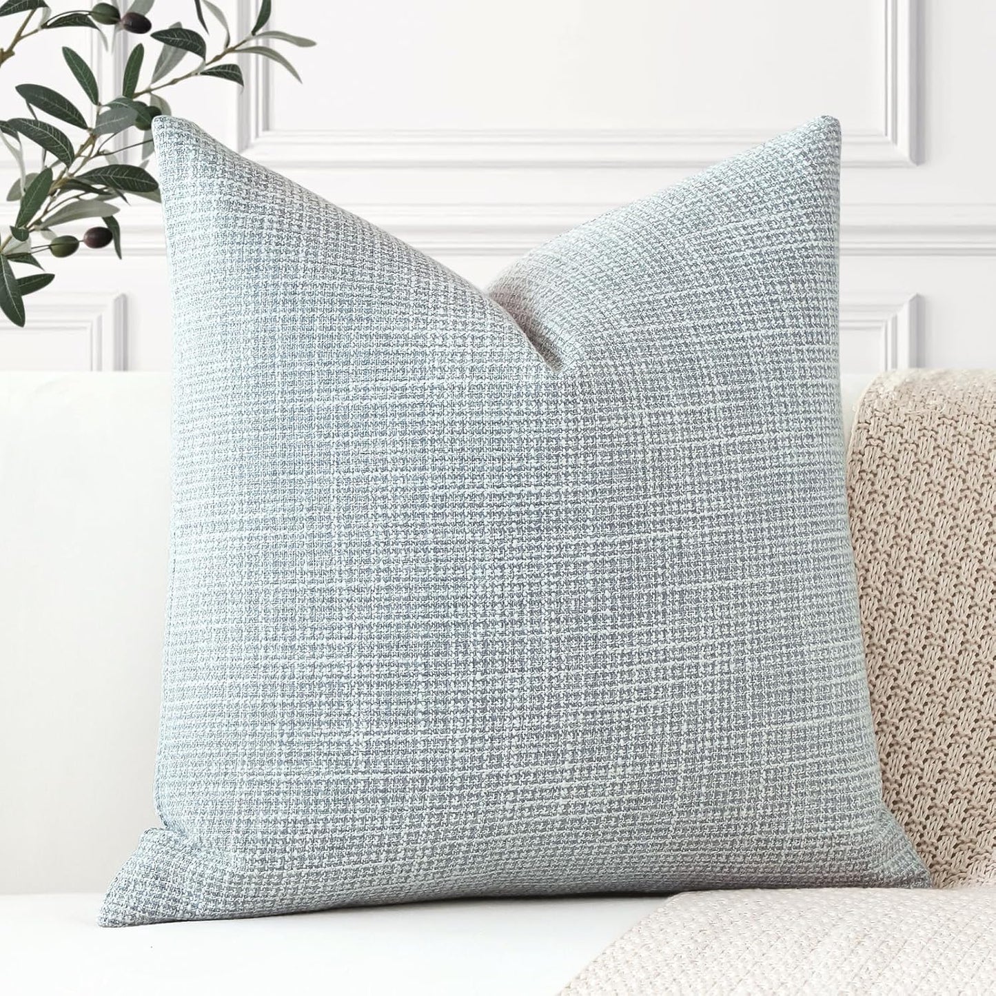 OTOSTAR Linen Throw Pillow Cover Set of 1 Decorative Square Pillowcases Cushion Covers 24x24 Inch for Home Decor Sofa Bedroom Car 60 x 60CM Blue Grey