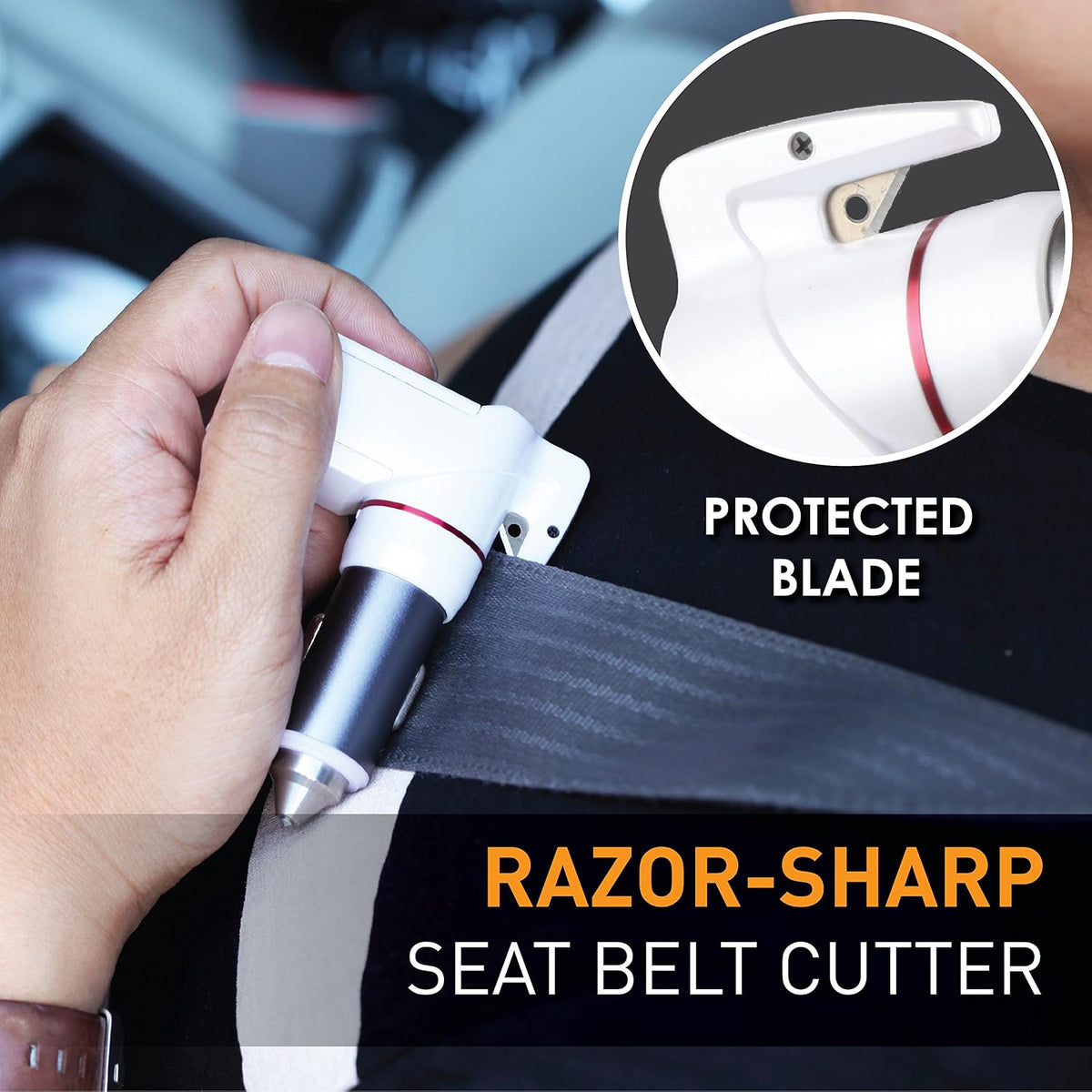 Ztylus Stinger Plus Car Vehicle Emergency Escape Tool, Life-Saving, Spring Loaded Window Breaker Punch, Seat Belt Cutter, Dual USB Ports Max 3.1A Output Cigarette Charger, White