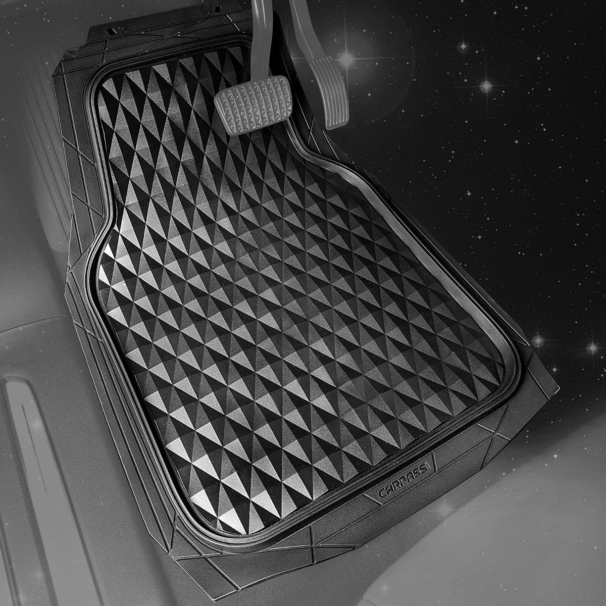 CAR PASS Heavy Duty Rubber Car Mats, Deep Dish All-Weather Floor Mat for Car Full Set Durable Anti-Slip 3D Rhombus Waterproof Trim to Fit Liner Universal Fit Automotive,Sedan,SUV,Truck, 3 Piece Black