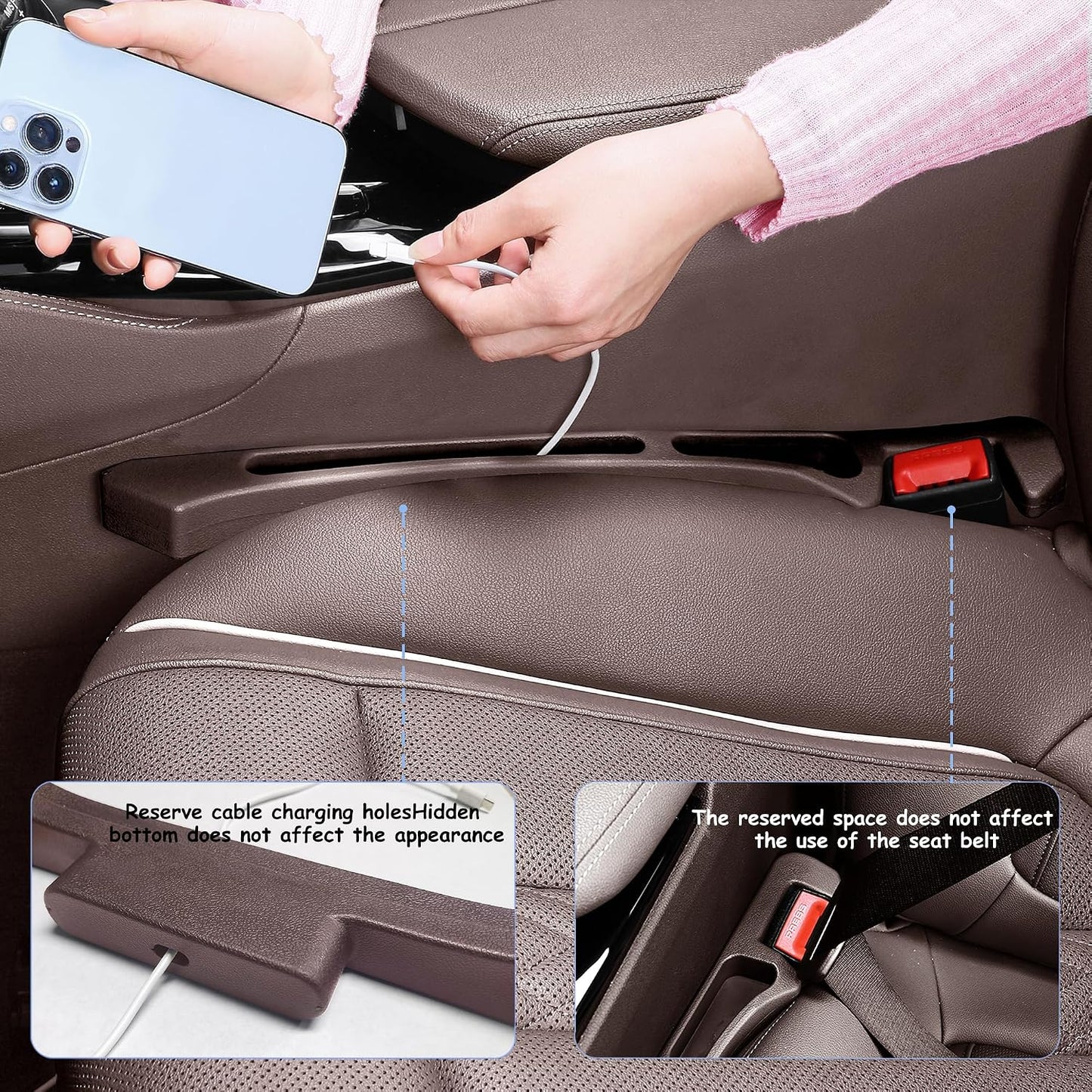 Car Seat Gap Filler Organizer with Dual Slots, 2 Pack Anti-Drop Storage Solution for Car SUV Truck - Prevents Phone, Keys, Wallet from Falling Between Seats (Brown)