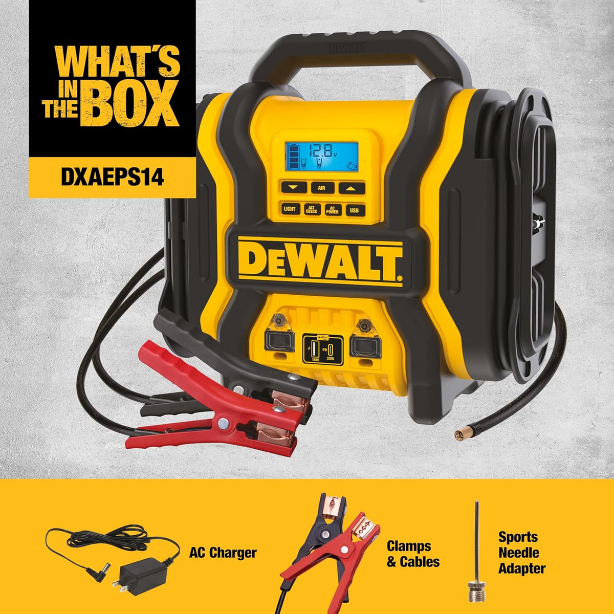 DEWALT DXAEPS14 2000 Peak Amp Jump Starter with 120 PSI Air Inflator