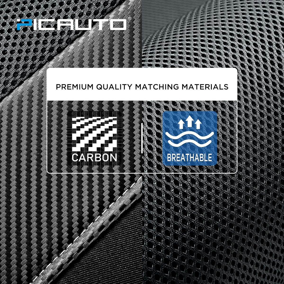 PIC AUTO Car Seat Covers - High Back Front Seat Covers, Sports Carbon Fiber Mesh Design, Universal Fit, Airbag Compatible (Gray)