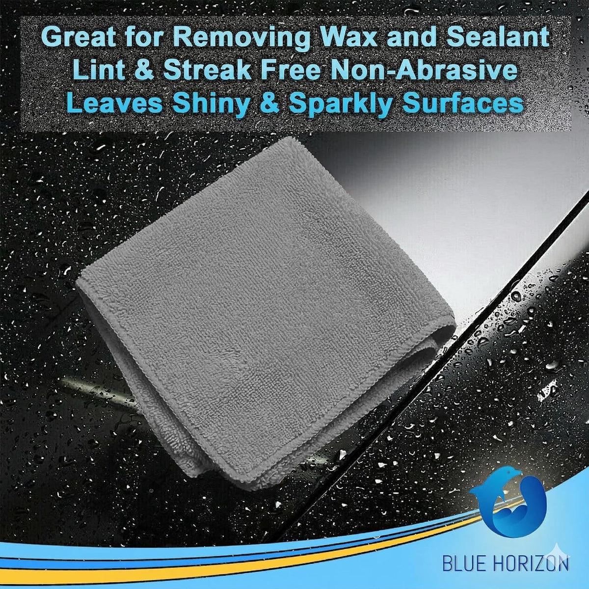 Blue Horizon Microfiber Cleaning Towels, Pack of 24, Ultra Soft Plush Washcloth, All Purpose Premium Microfiber Detailing Cleaning Cloths (16" x 16", Gray)