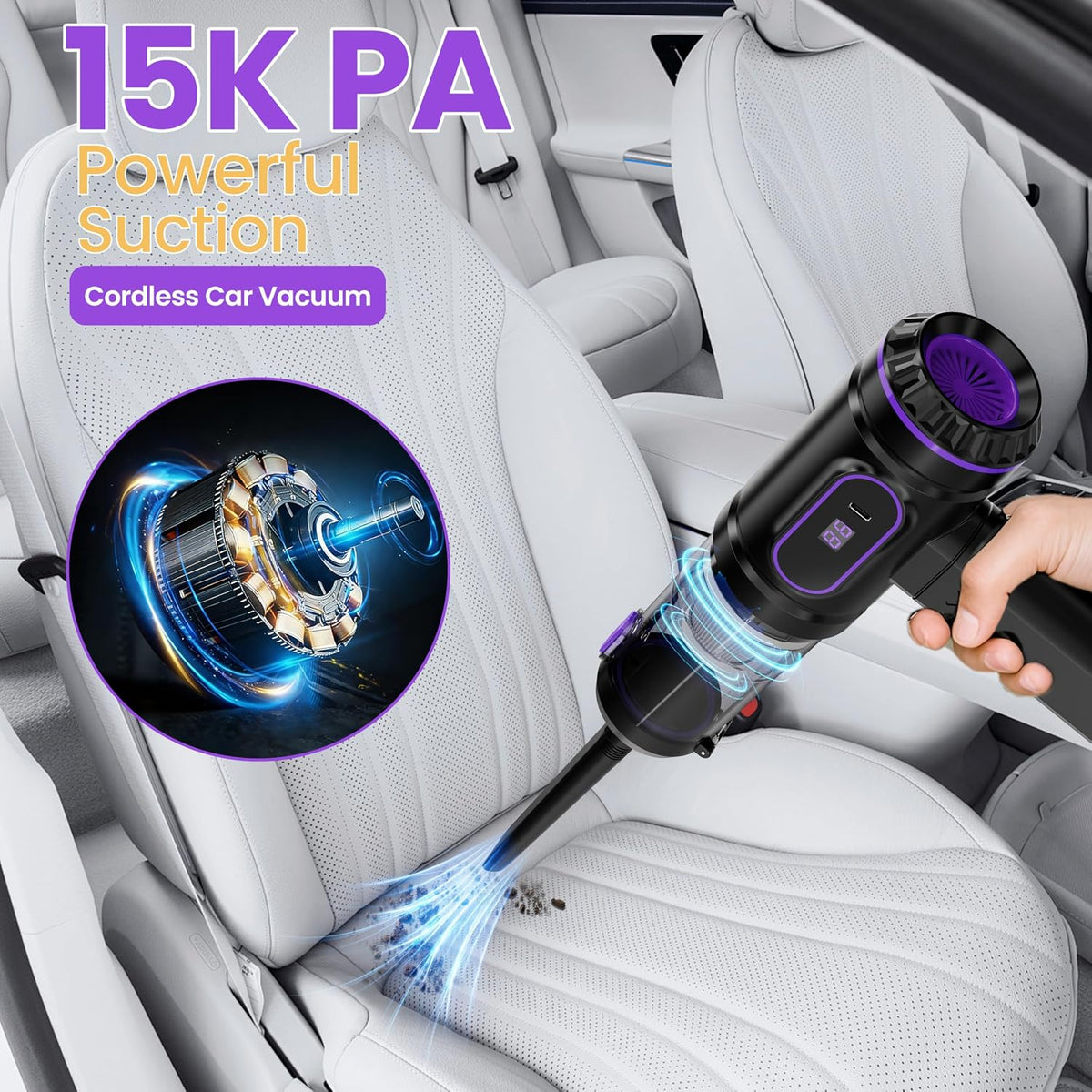 Mini Handheld Car Vacuum Cleaner, 15000PA, 2-in-1
