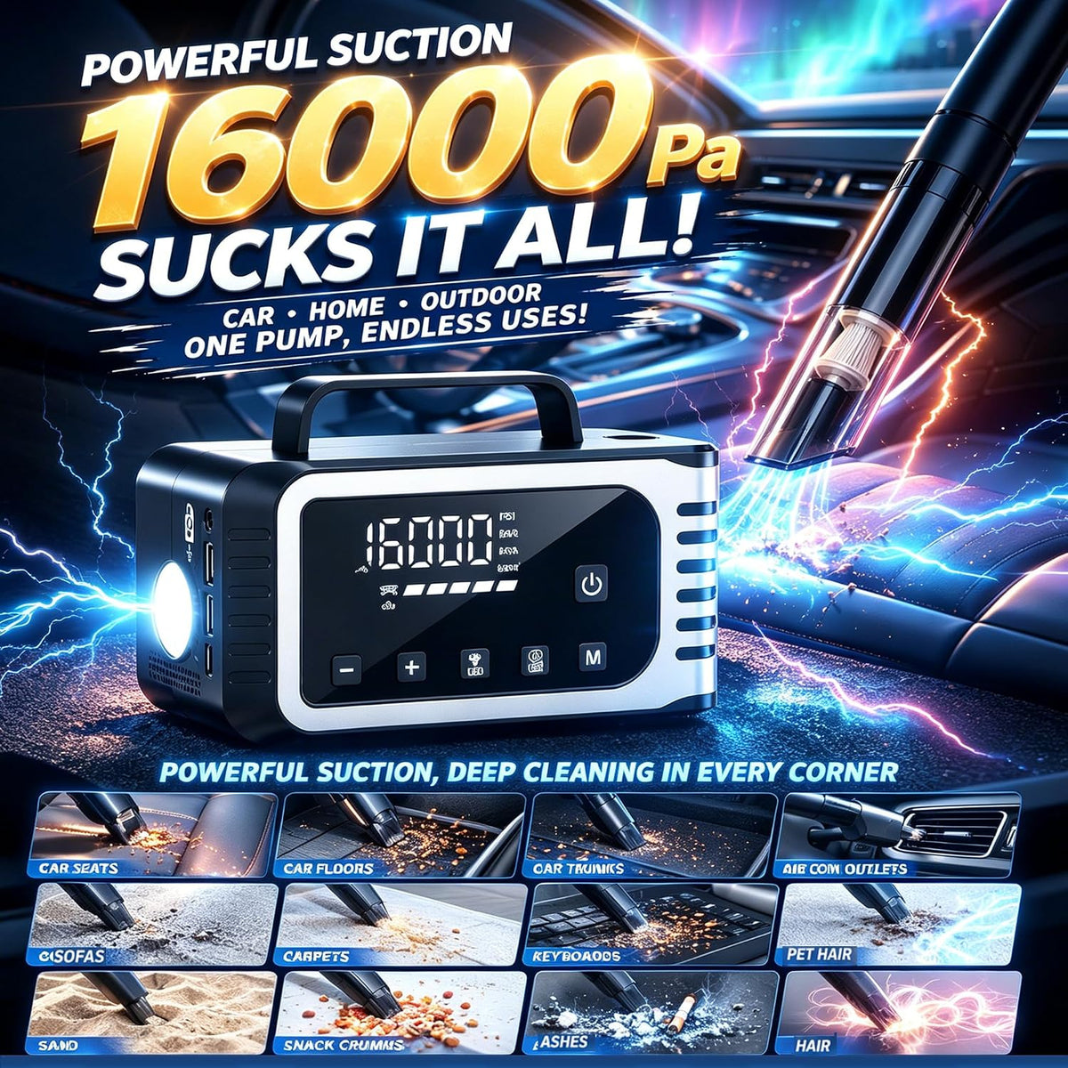 8000A Car Battery Jump Starter with Air Compressor, 150 PSI Tire Inflator