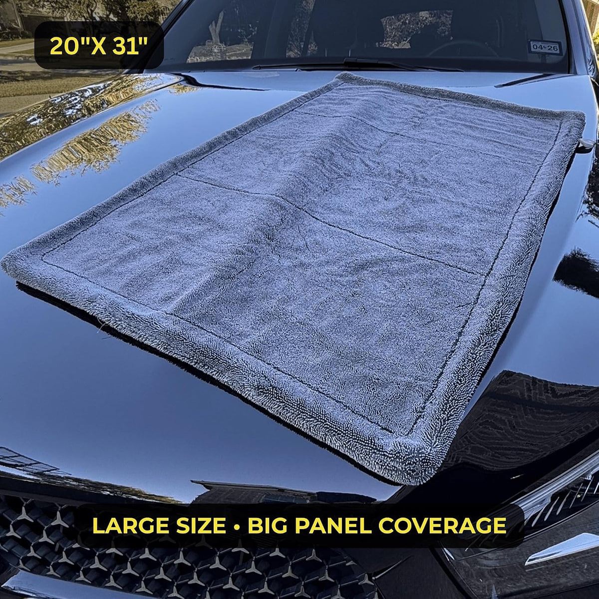 Sleek Max Dry 2K - 2000GSM Microfiber Car Drying Towel, 20x31in, Grey