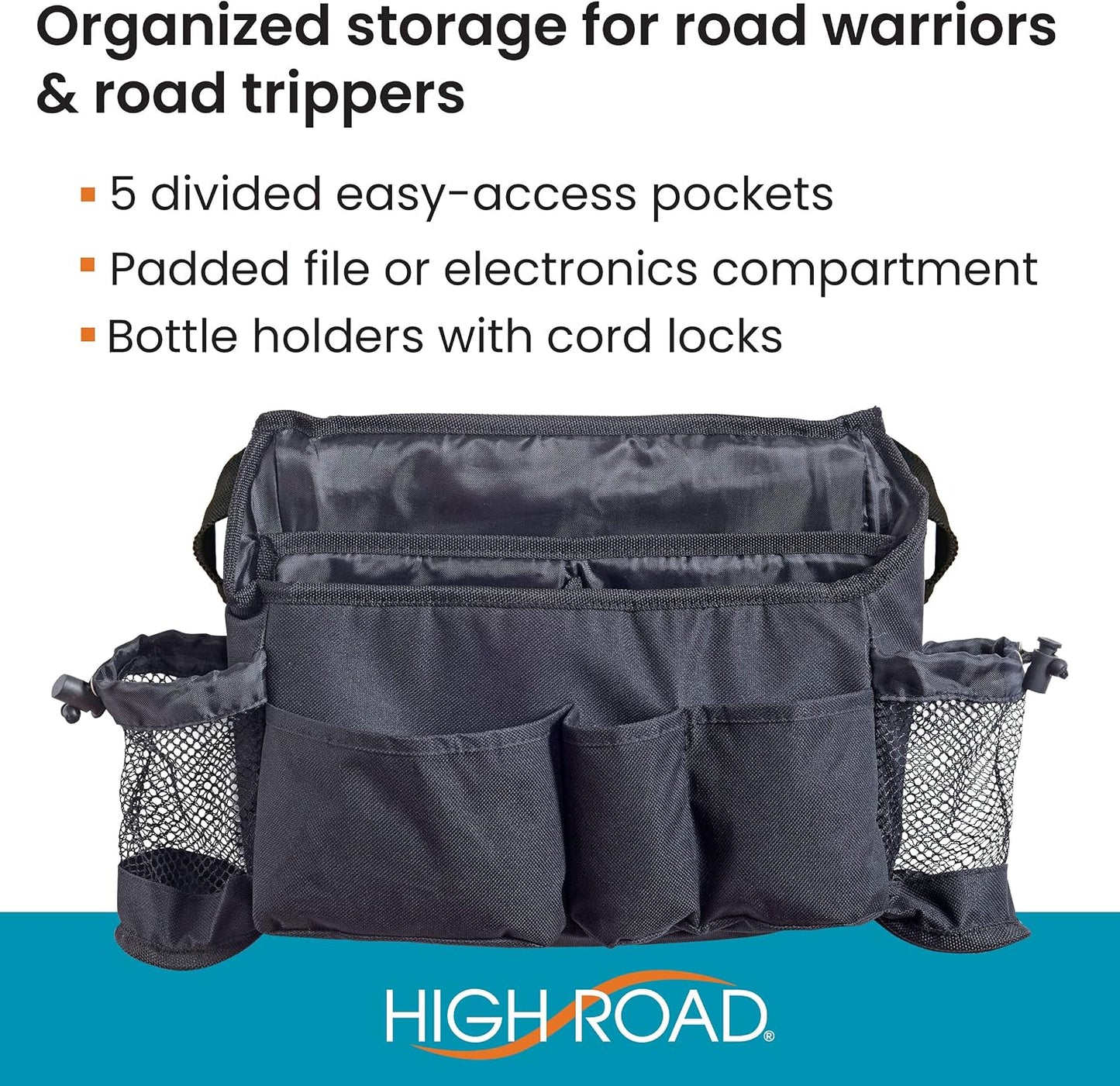 High Road SwingAway Car Front Seat Organizer with 6 Storage Pockets and 2 Bottle or Cup Holders