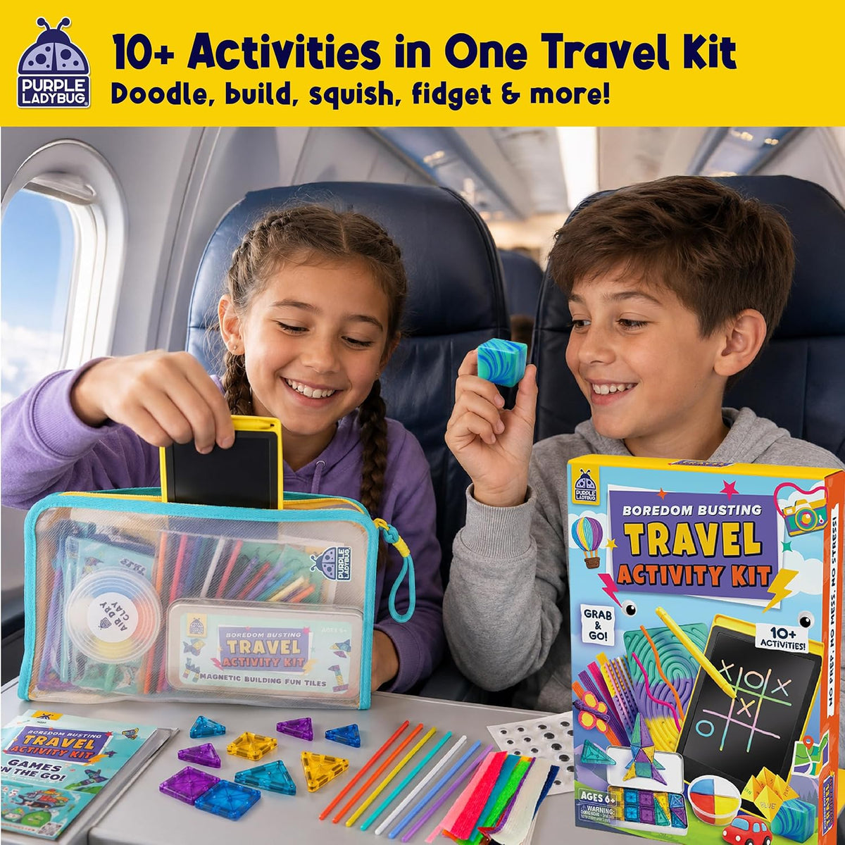 Road Trip Essentials for Kids Kit with 10+ Screen Free Activities | Roadtrip, Car Ride and Airplane Activities, Sensory Toys, Travel Games, Crafts, Fidgets, For Boys and Girls