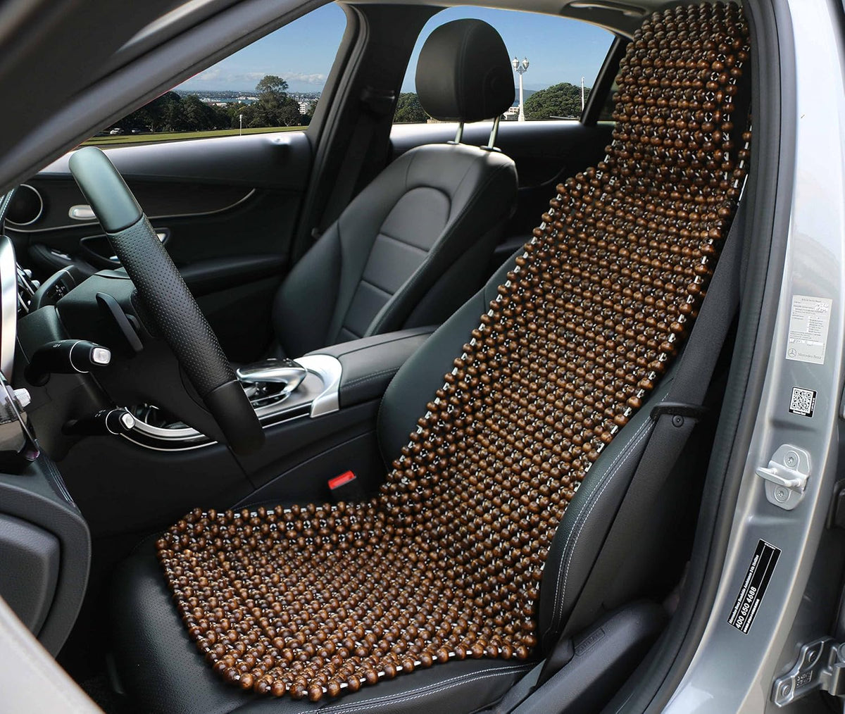 Natural Wood Beaded Seat Cover Pad Mat Comfy Cool Summer Massage Seat Cushion (Square) Medium Size for Car, Sedan,SUV Office Chair