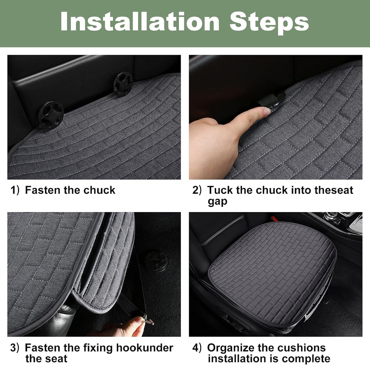 VarCozy Linen Car Seat Covers, Bottom Breathable Seat Covers for Cars for All Seasons with Non-Slip Protector, Universal Seat Covers for Cars, SUVs, Trucks