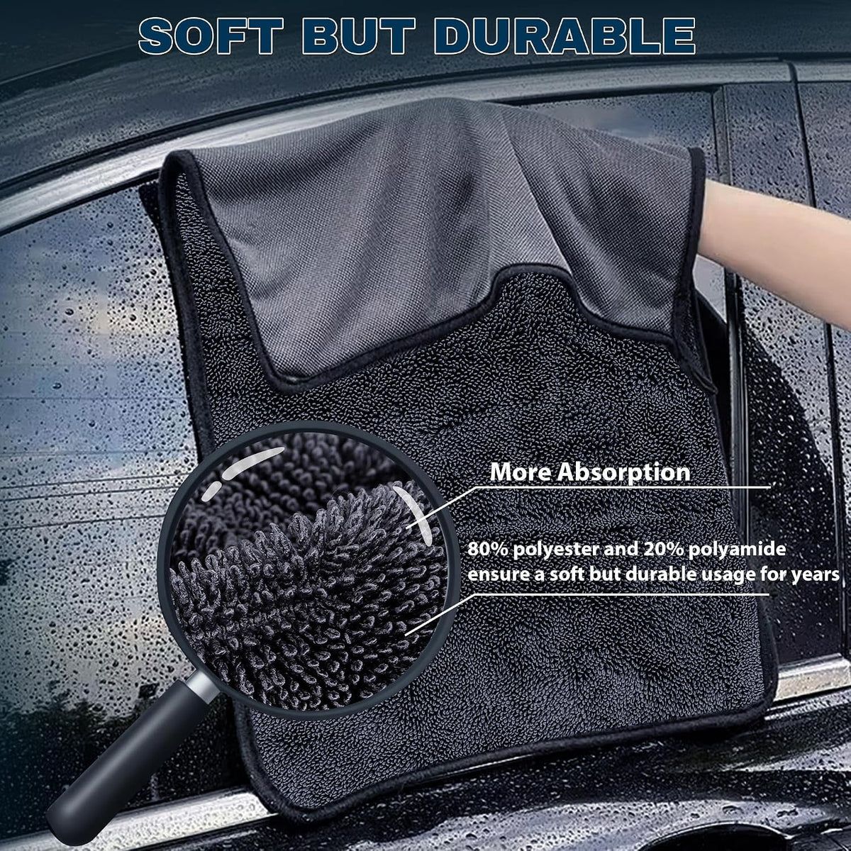 Car Drying Towels - 4 Pack Black Microfiber Detailing Cloths, 36 x 24 In