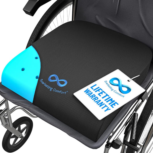 Everlasting Comfort Ventilated Wheelchair Cushions for Pressure Relief - Gel Memory Foam Wheel Chair Seat Cushion Pad for Seniors and Adults & Pain Relief - Soft Non-Slip Cover - Office Accessories