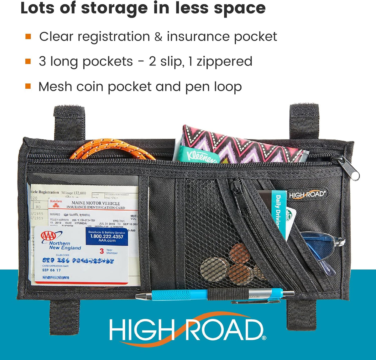 High Road Car Visor Organizer and Sun Visor Document Holder with Pockets