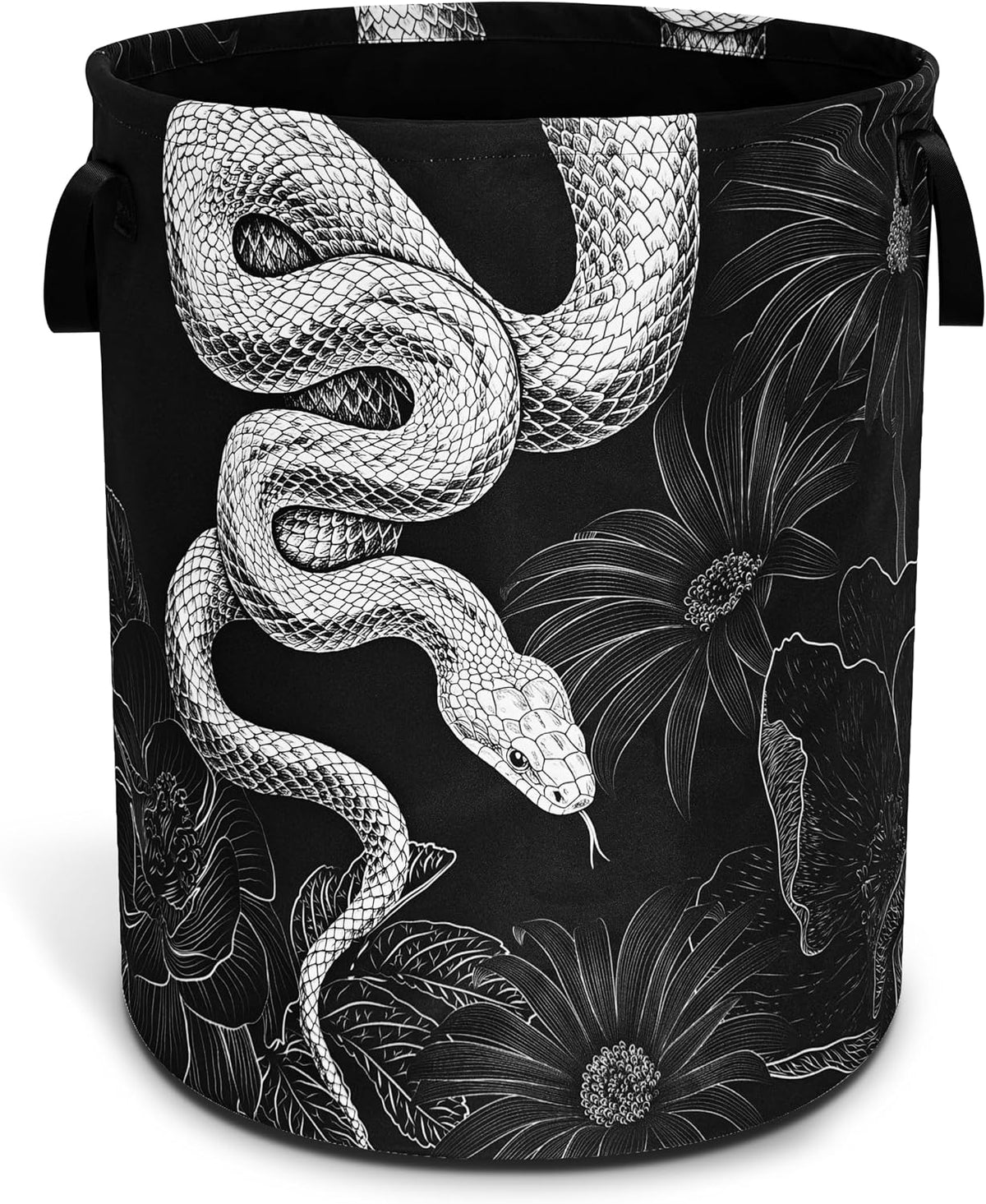 Snake Floral Prints Laundry Basket Foldable Waterproof Hamper 18.9x16.5 In