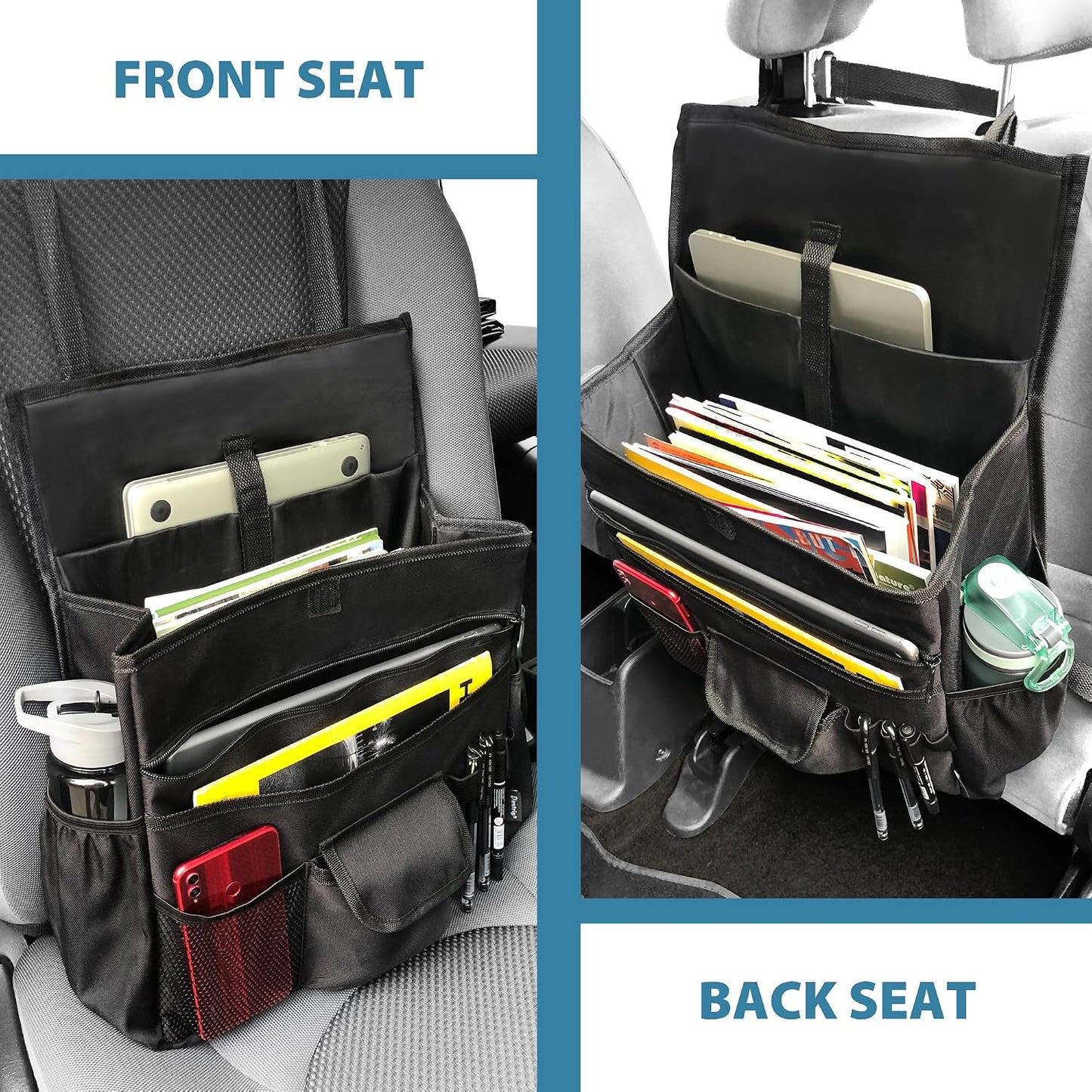 Elantrip Car Front Seat Organizer, Back Seat Storage with Adjustable Straps Truck Seat Organizers for Delivery Drive, Office File, Passenger Seat