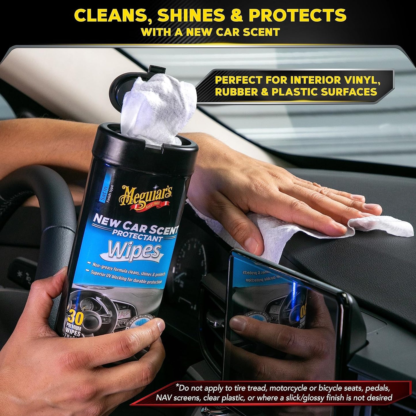 Meguiar’s New Car Scent Protectant Wipes, Car Wipes For Drivers &amp; Detailers—Car Cleaning Wipes That Clean, Protect And Freshen; Car Interior Wipes For Cars, Trucks &amp; Suvs - 30 Count