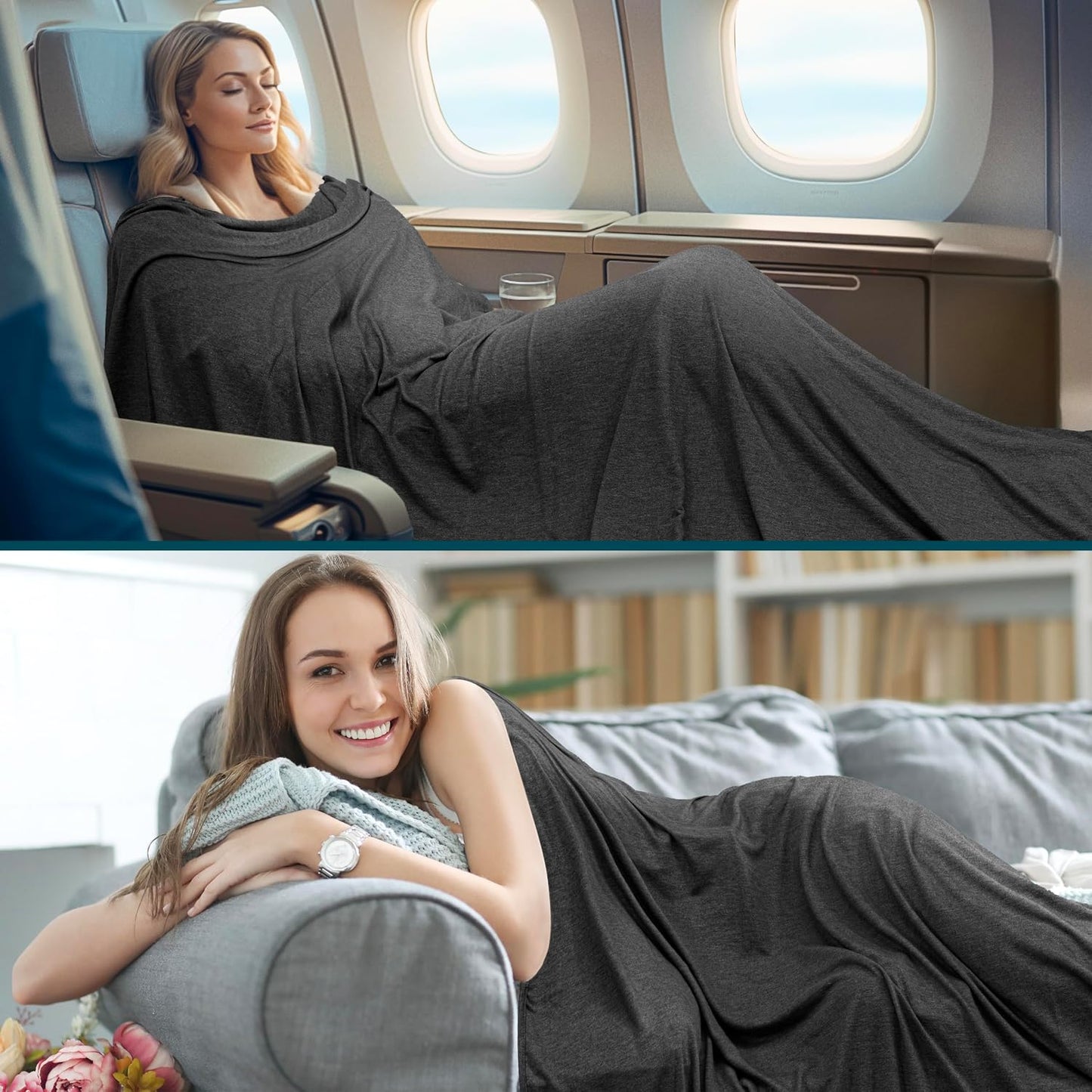 PAVILIA Travel Blanket Airplane Compact with Bag, Lightweight Soft Fleece Plane Blanket Long Flights, Camping Road Trips, Packable Travel Gift Essentials with Luggage Backpack Strap, 65x40, Black