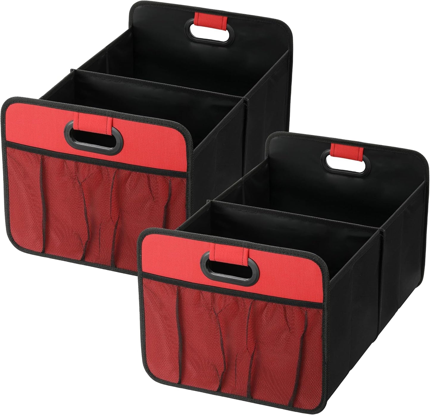 Simple Deluxe Car Trunk Organizer, 2 Compartments Collapsible Trunk Storage, Anti-slip Design, Made of Waterproof 600D Oxford Polyester, Suitable for SUV, Minivan, Standard Size, Red, 2 Pack