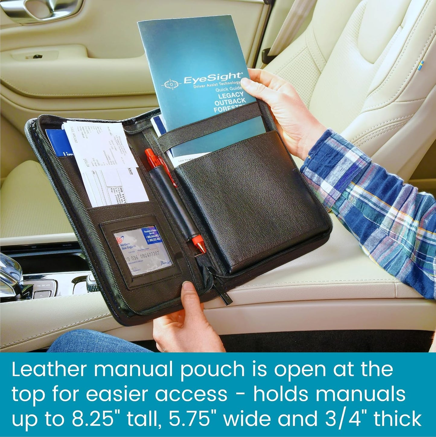 High Road Car Owners Manual Case and Glove Compartment Document Holder - Pebbled Faux Leather Glove Box Organizer for Car, SUV, Truck