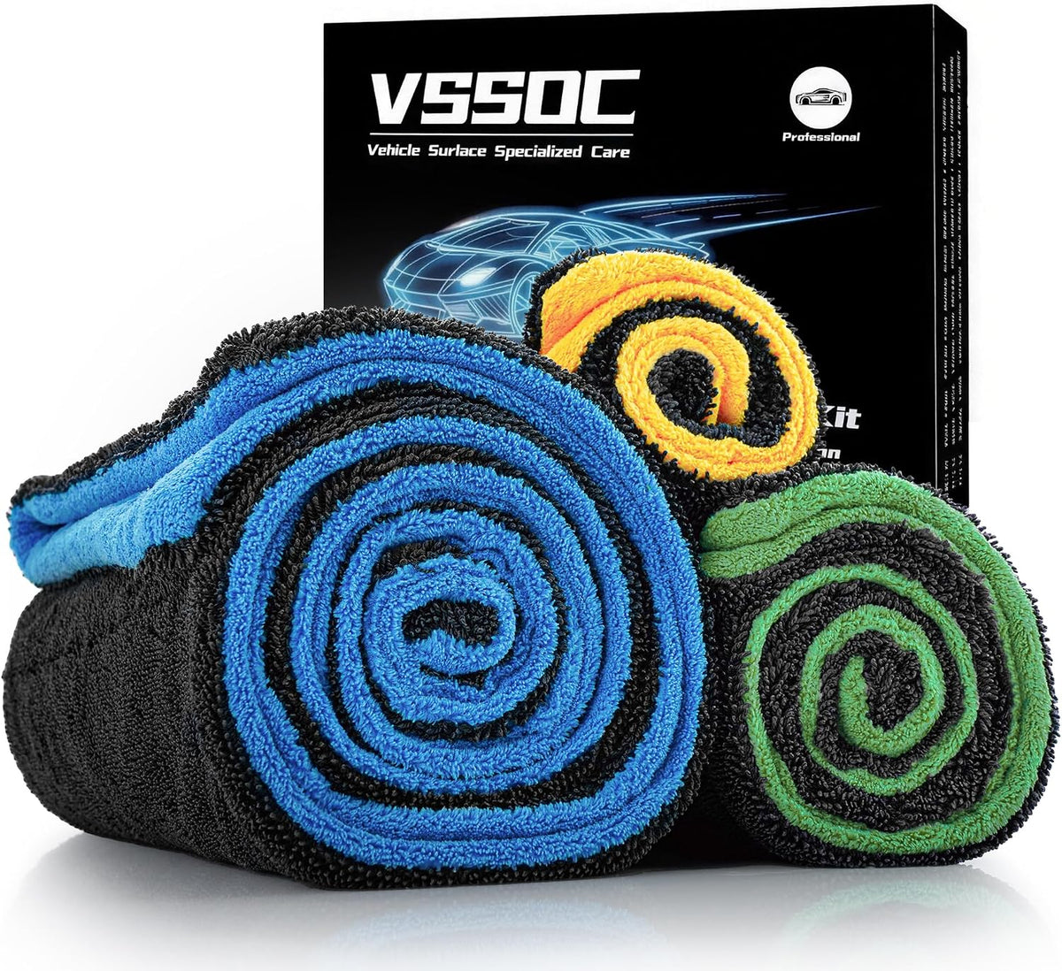 3-Pack Color-Coded Car Drying Towel Set 48"x24" Oversized Microfiber