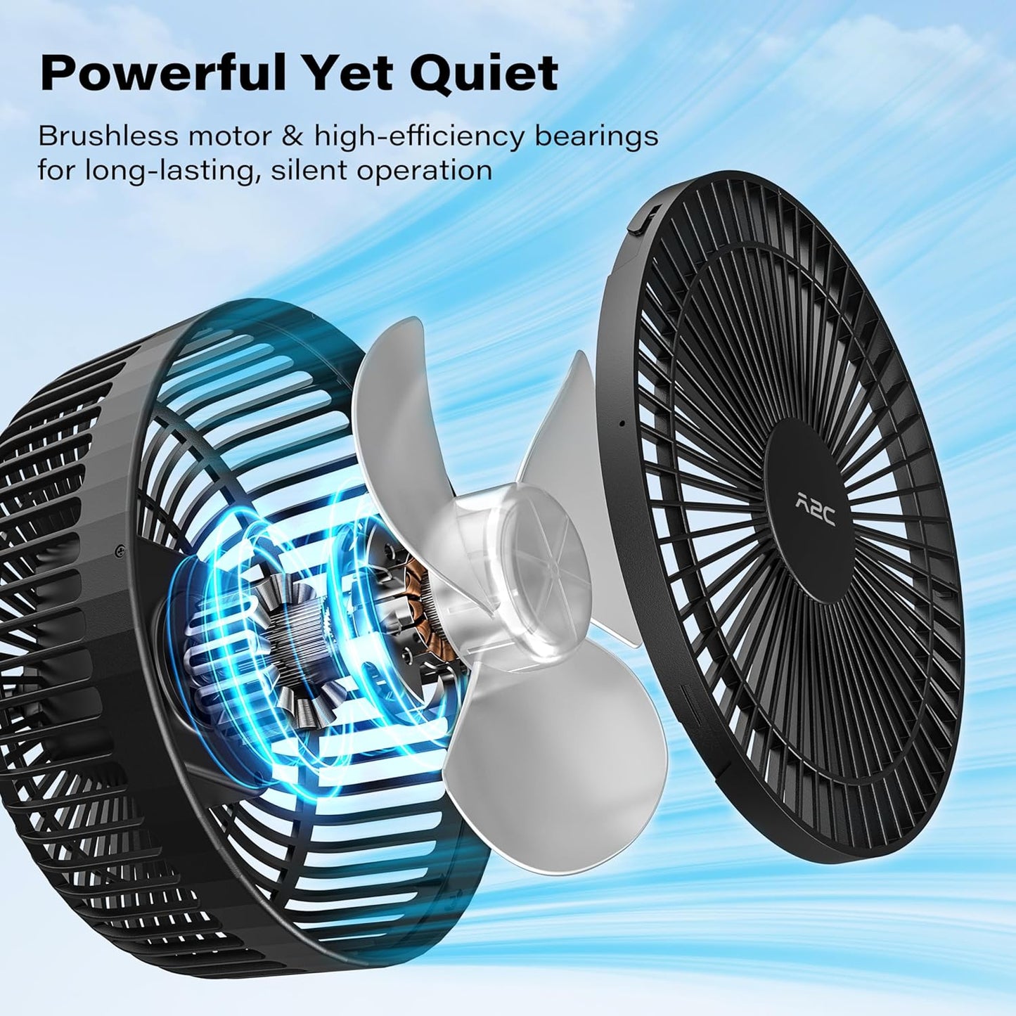 A2C Magnetic Rechargeable Fan for Golf Cart 7.5-Inch, Up to 28Hrs, 10000 mAh Battery Powered Fan Portable 4 Speeds Fits EZGO, Club Car & Yamaha, Golf Cart & Cruise Accessories Essentials Gifts