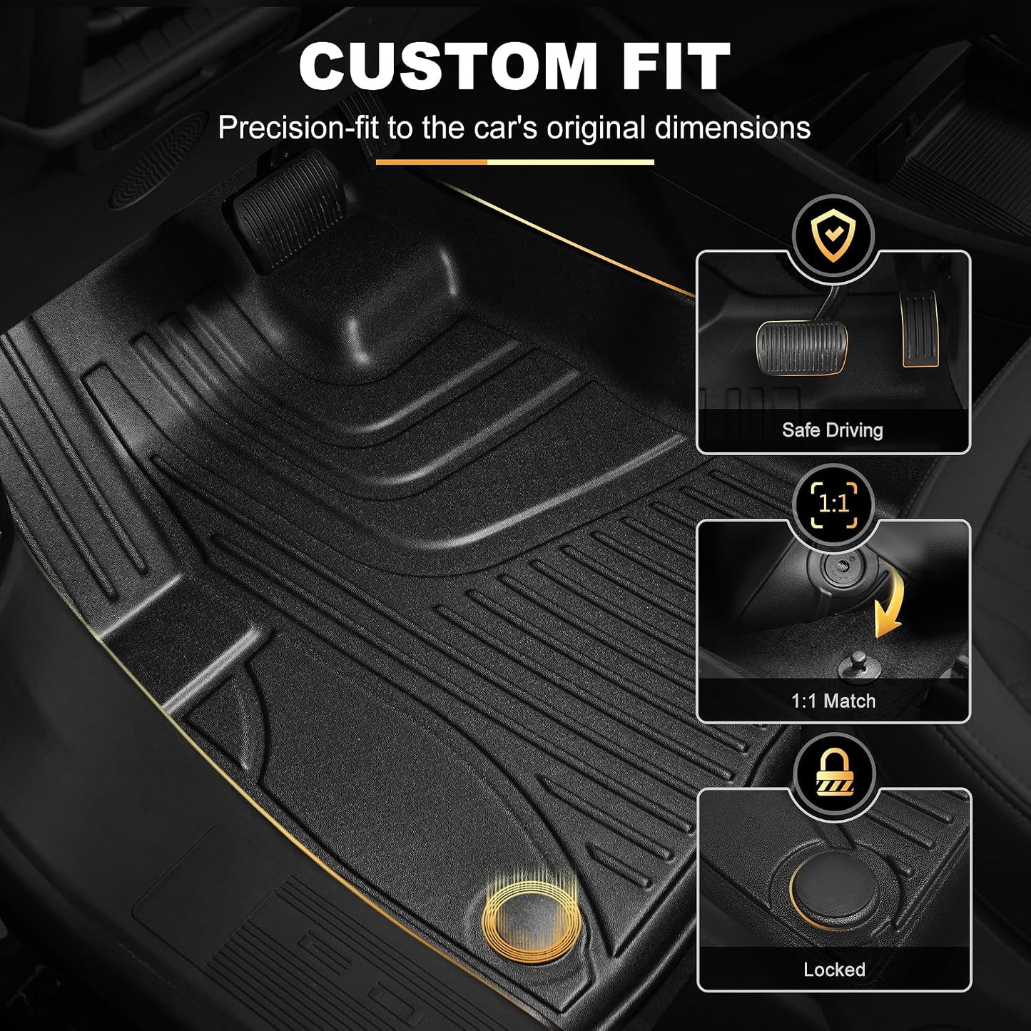AOMSAZTO Floor Mats for Ford Bronco Sport 2021 2022 2023 2024 2025 2026 | 1st & 2nd Row All Weather Protection Car Floor Liners Waterproof Mats