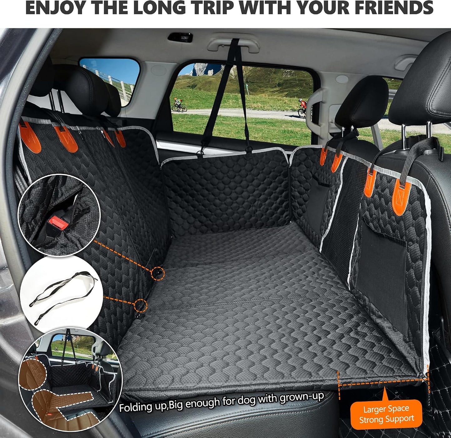 ANOSOSPECIAL Back Seat Extender,Dog Car Seat Cover,Waterproof Pet Hammock Travel Bed,Durable Camping Air Mattress,Non Inflatable Car Bed Mattress Easy Clean for Car SUV Truck (Black)