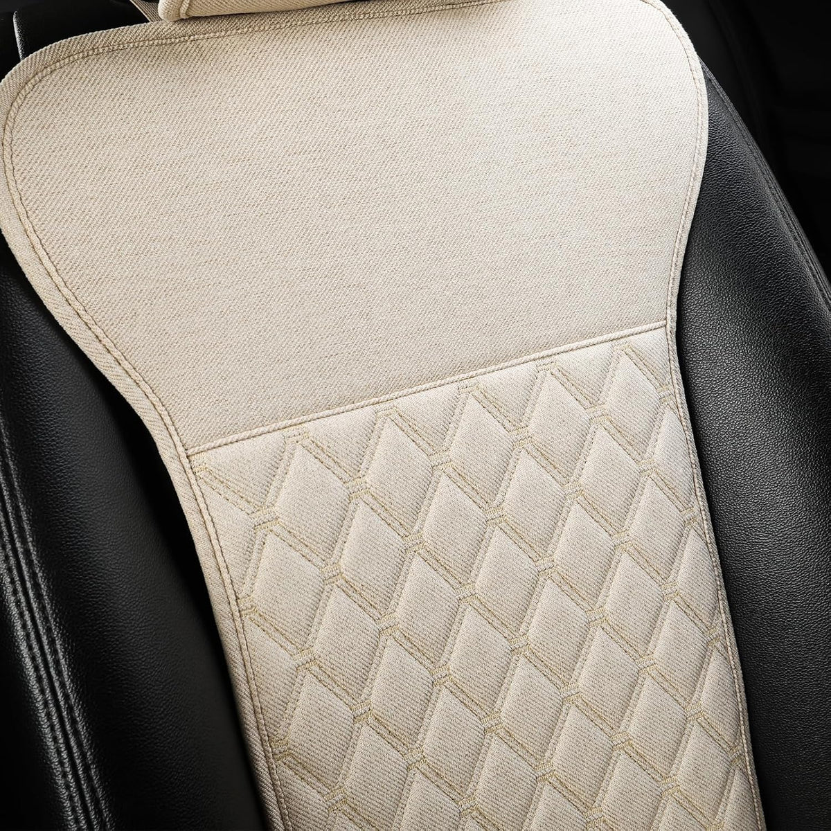 West Llama Linen Car Seat Covers-Breathable & Soft-Front Car Seat Protector Universal Fit 90% Cars,SUVs,Trucks,Diamond Pattern-1Piece,Beige