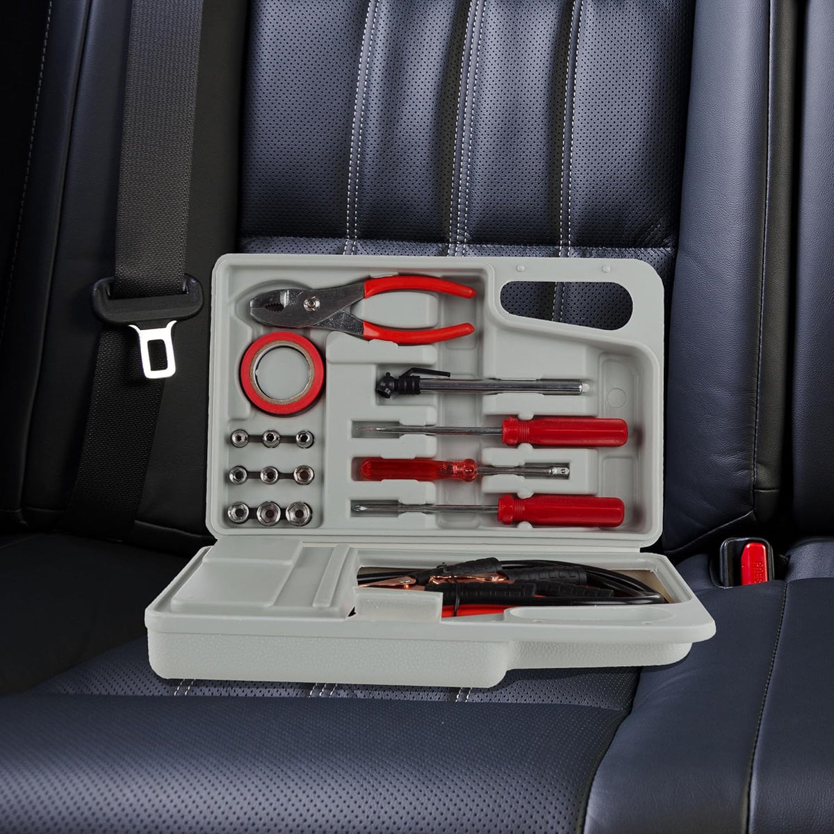 Stalwart Roadside Emergency Car Kit, 30-Piece, Gray/Red