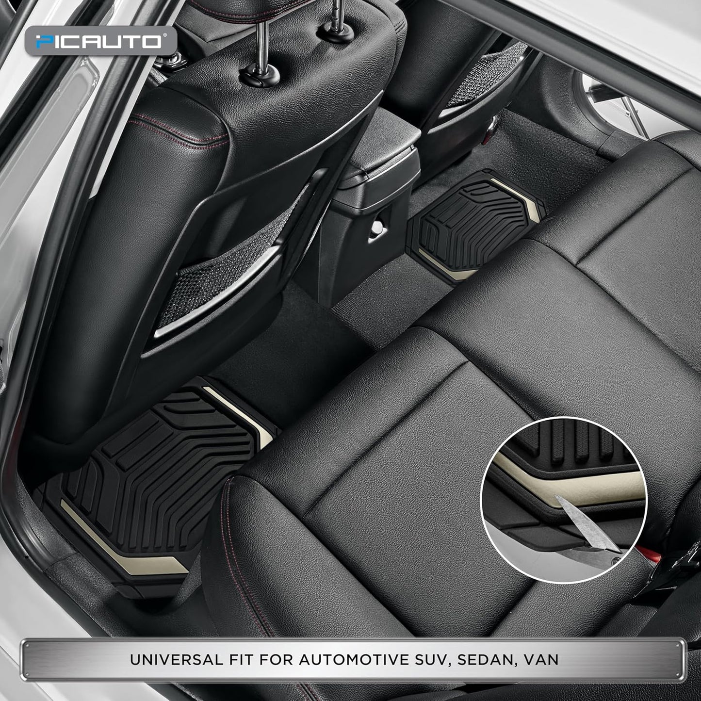 PIC AUTO Heavy Duty Rubber Floor Mats, Gray Aluminum Film Car Mats Set, Front and Rear Car Mats with Anti-Slip Backing, All Weather Protection, Trim-to-Fit for Automotive SUV, Sedan, Van