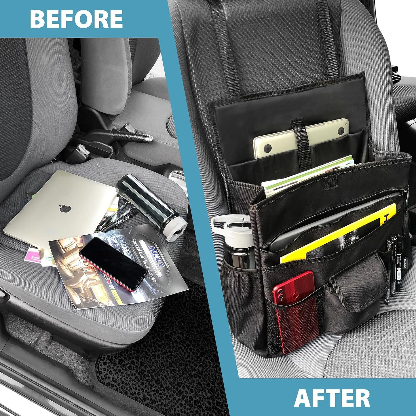 Elantrip Car Front Seat Organizer, Back Seat Storage with Adjustable Straps Truck Seat Organizers for Delivery Drive, Office File, Passenger Seat
