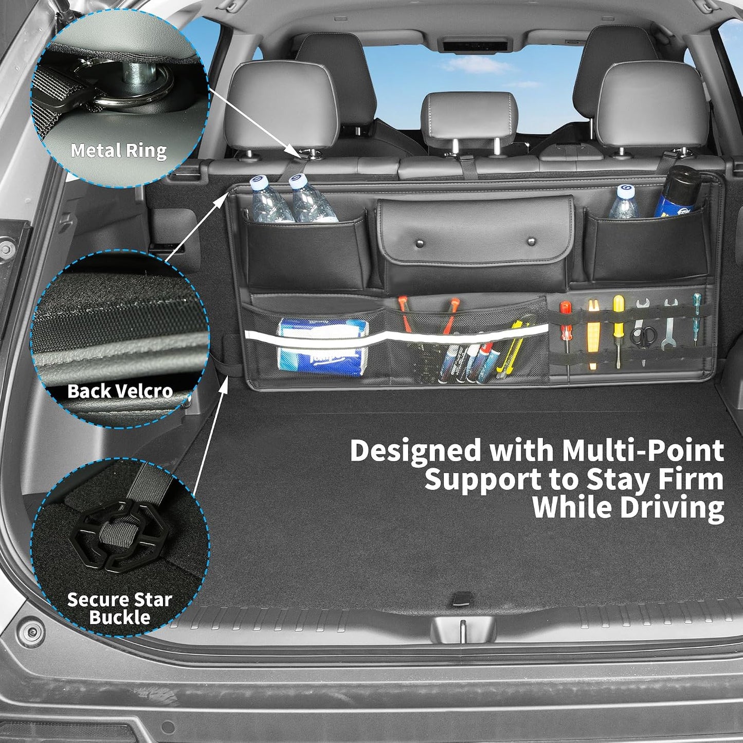 Back Seat Trunk Organizer Backseat Hanging Cargo Storage for Cars, SUVs, Trucks, Jeeps, Vans, RVs & MPVs, Large Capacity Car Accessories Interior
