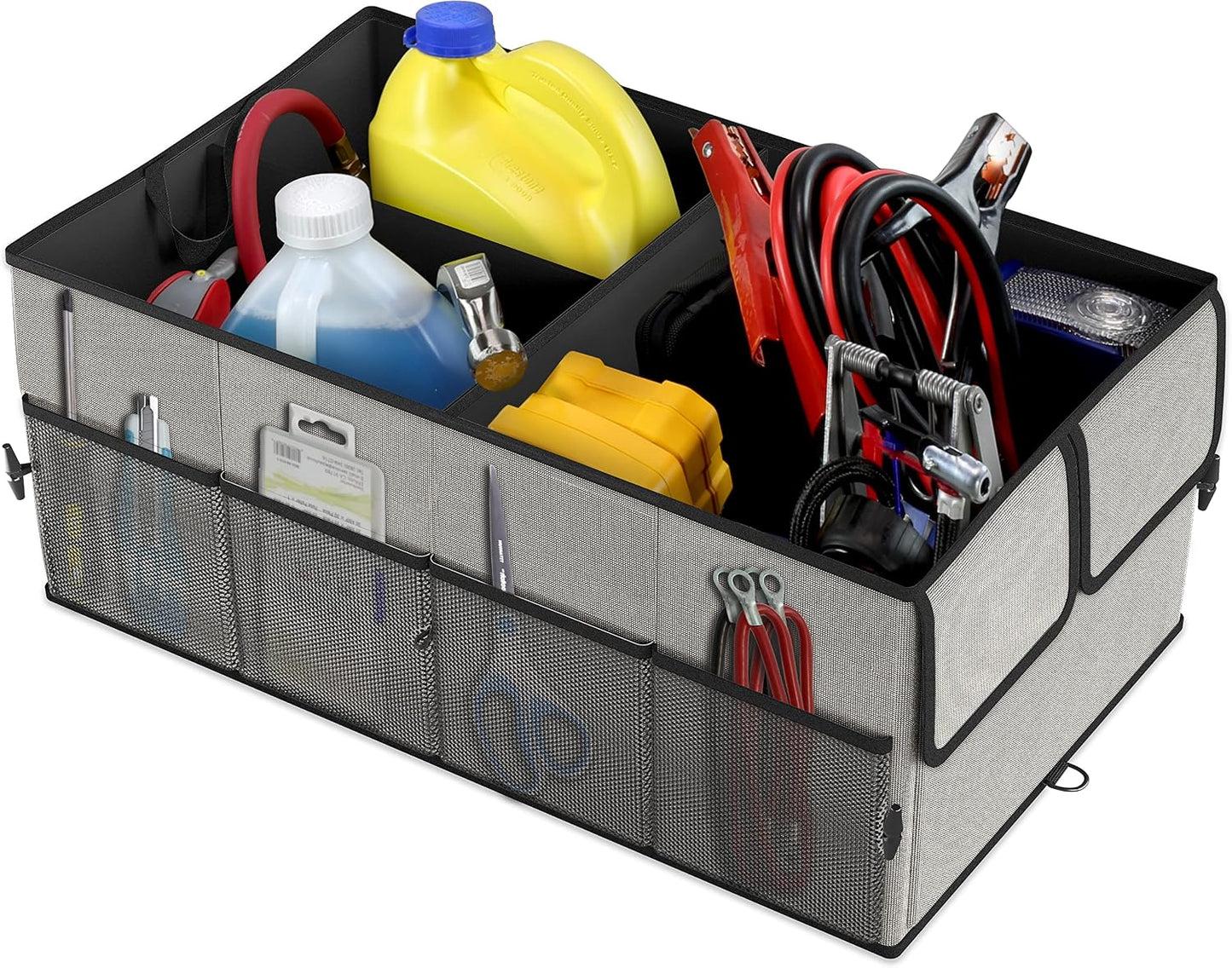 EPAuto Foldable Car Trunk Organizer for SUV, 3-Compartment, Gray | with Removable Divider, Side Pockets and Securing Straps
