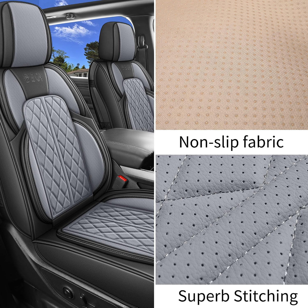 Car Seat Cover Custom Fit for Dodge Ram 1500 2500 3500 2002-2026 Faux Leather Seat Cover Set Compatible with Crew Quad Regular Cab Pickup Truck Cushions (Black & Grey, Full Set, Curved Rear)