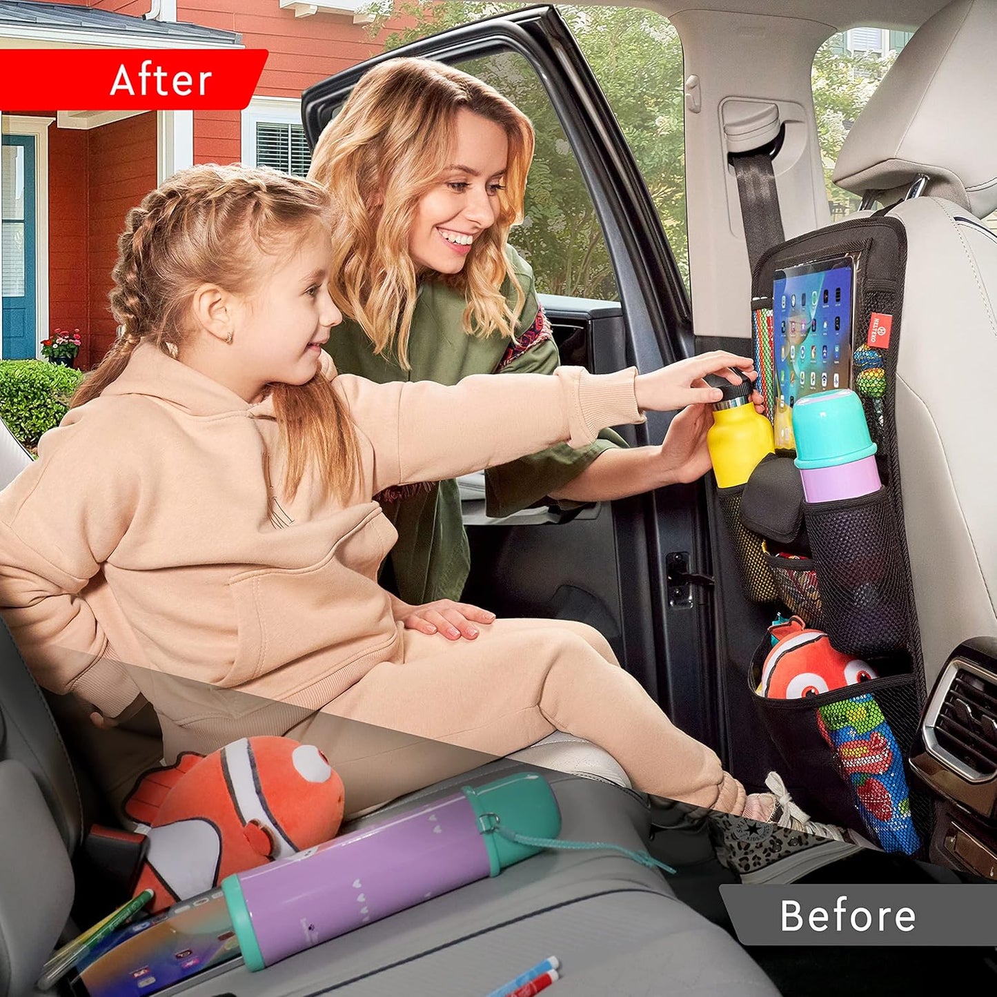 Helteko Car Seat Organizer, Ultra Version Kids Backseat Car Organizers and Storage, Waterproof Back Seat Protector Kick Mats with Tablet Holder 12" Car Accessories Interior, Gray, 1 Pack