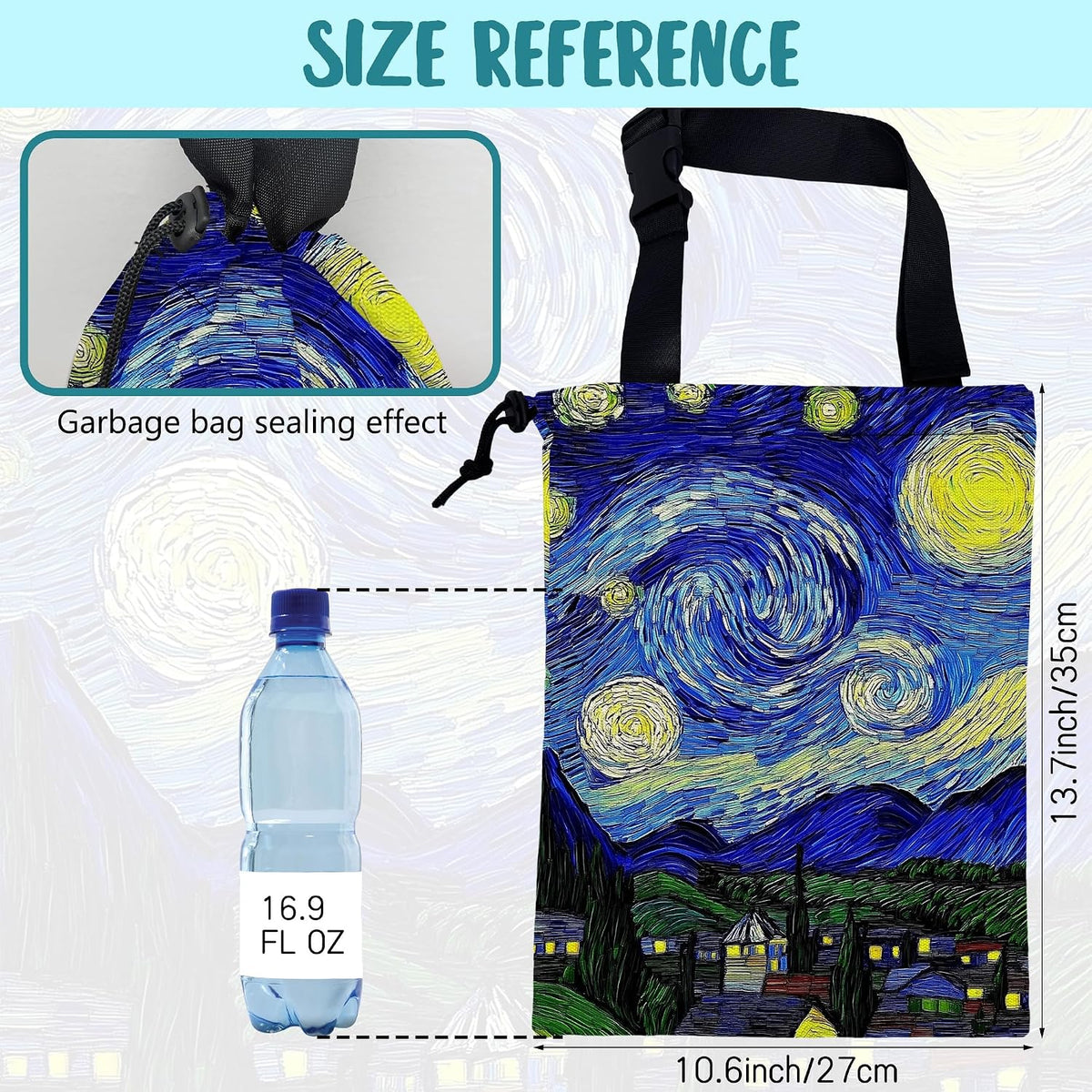 Car Trash Bag Abstract the Starry Night Leak-Proof Car Garbage Bag with Drawstring Foldable Canvas Trash Bin with Adjustable Buckle for Car Accessories